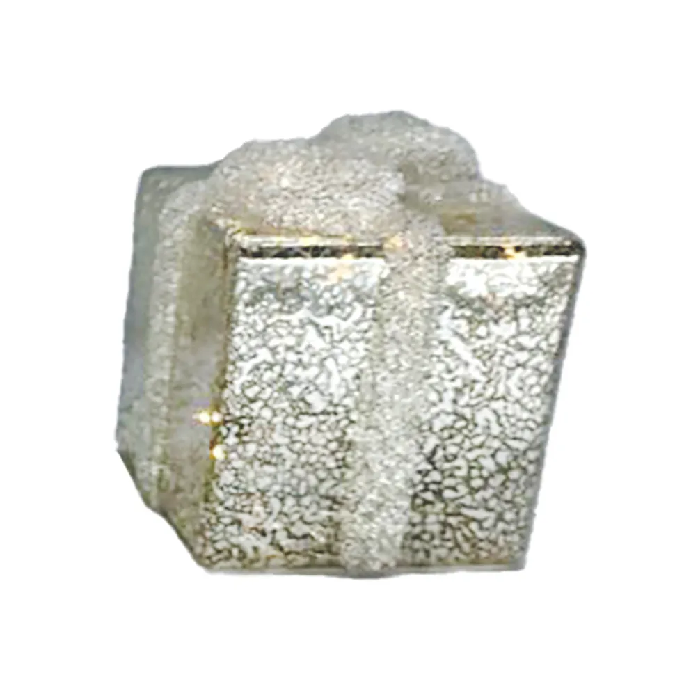 GLASS GIFT BOX TABLE DECOR 4 GOLD MERCURY FINISH W/ BOW