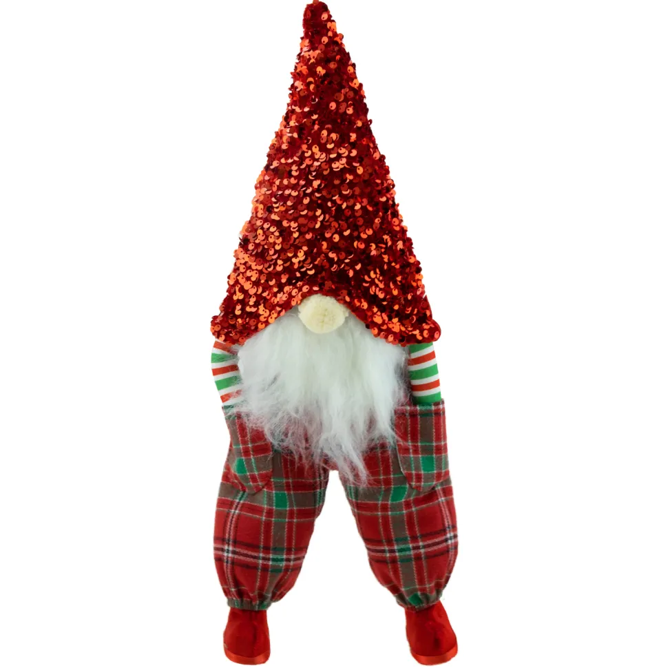 GNOME PLUSH SITTING 12″ RED/ GREEN CHECKS W/ SEQUIN HAT
