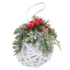HANGING BALL 6″ WHITE TWIGS W/ RED BERRY & MIXED PINE