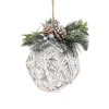 HANGING RATTAN BALL FROSTED 6″ W/ NEEDLE PINE & PINE CONES