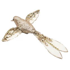 HUMMING BIRD 8.5″ GOLD/IVORY W/ SEQUINS & GLITTER