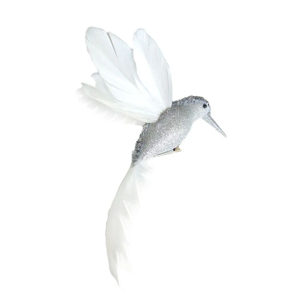 HUMMING BIRD WHITE 8″ W/ GLITTER & CLIP