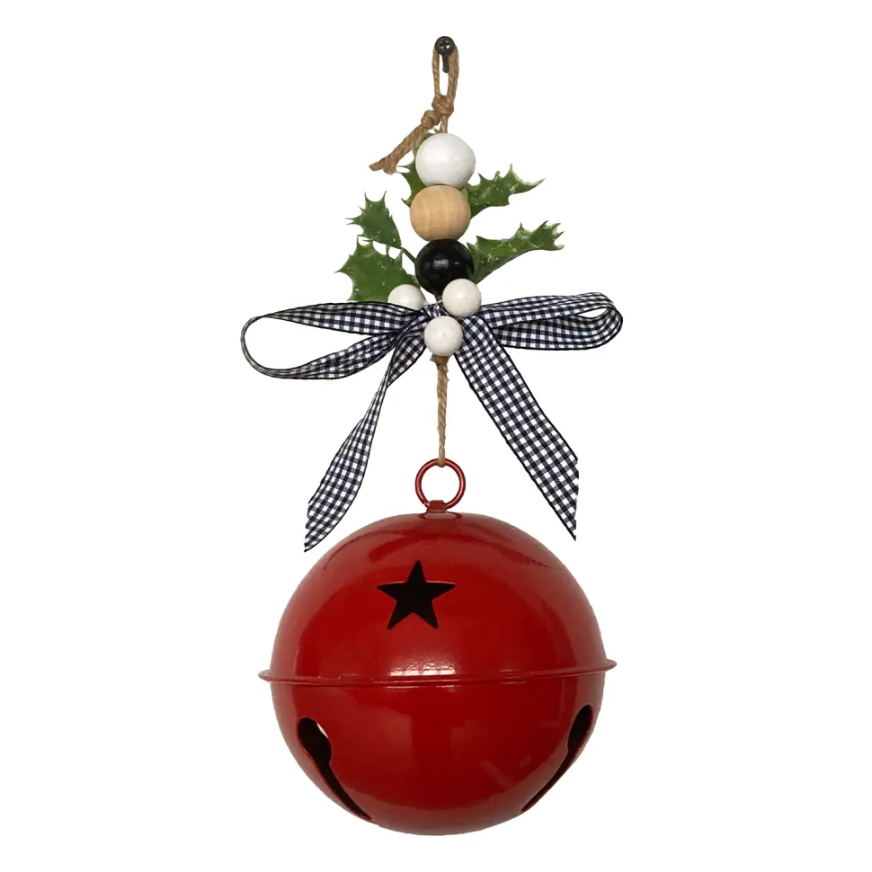 JINGLE BELL RED SHINY 5.5″ W/ RIBBON & HOLLY BERRY HANGER