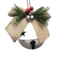 JINGLE BELL WHITE 4″X3.5″X8″ W/BURLAP BOW & BERRIES