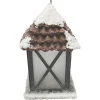 LANTERN SNOWED WOODEN/PINE CONE5″x8.5″ NATURAL/BIRCH LOOK LED LIGHT-UP W/ TIMER
