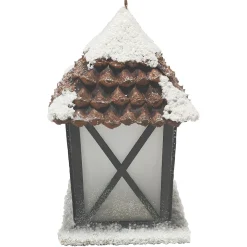 LANTERN SNOWED WOODEN/PINE CONE5″x8.5″ NATURAL/BIRCH LOOK LED LIGHT-UP W/ TIMER
