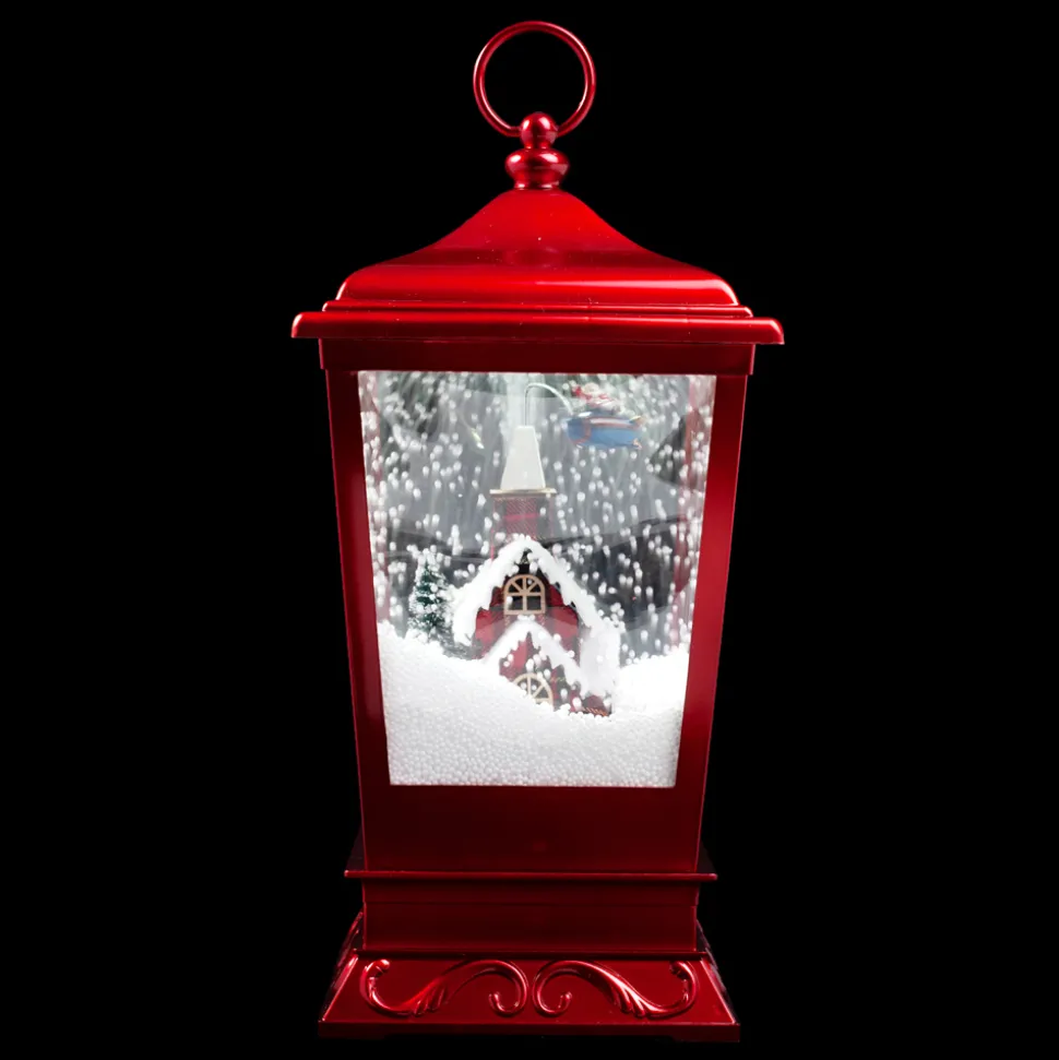 LANTERN WITH HOUSE & SANTA ON PLANE SNOWING SCENE 15.75″
