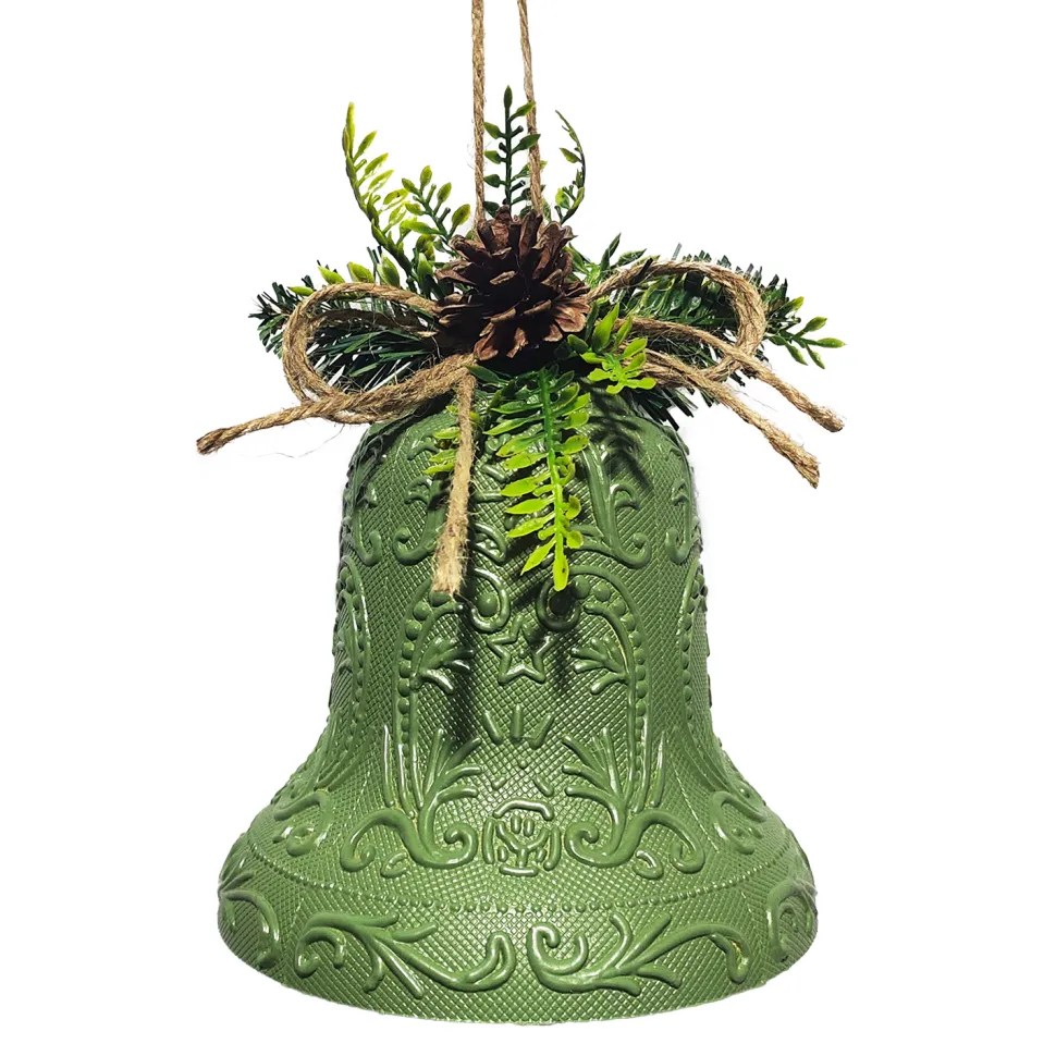 LIBERTY BELL EMBOSSED PVC GREEN ANTIQUE 6″ W/ PINE & CONE