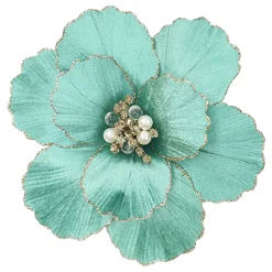 MAGNOLIA HEAD GREEN AQUA 9″ VELVET CH GLITTER EDGE & CLIP
