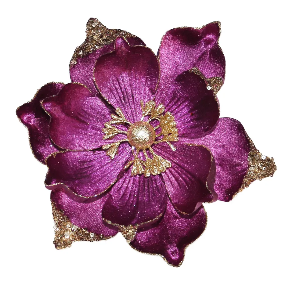 MAGNOLIA HEAD PURPLE 9″ VELVET W/ CHAMPAGNE GLITR. & CLIP