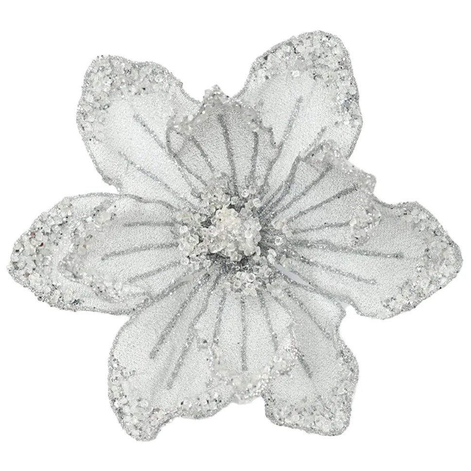 MAGNOLIA HEAD SILVER 8.5″ GLITTER METALLIC W/ CLIP