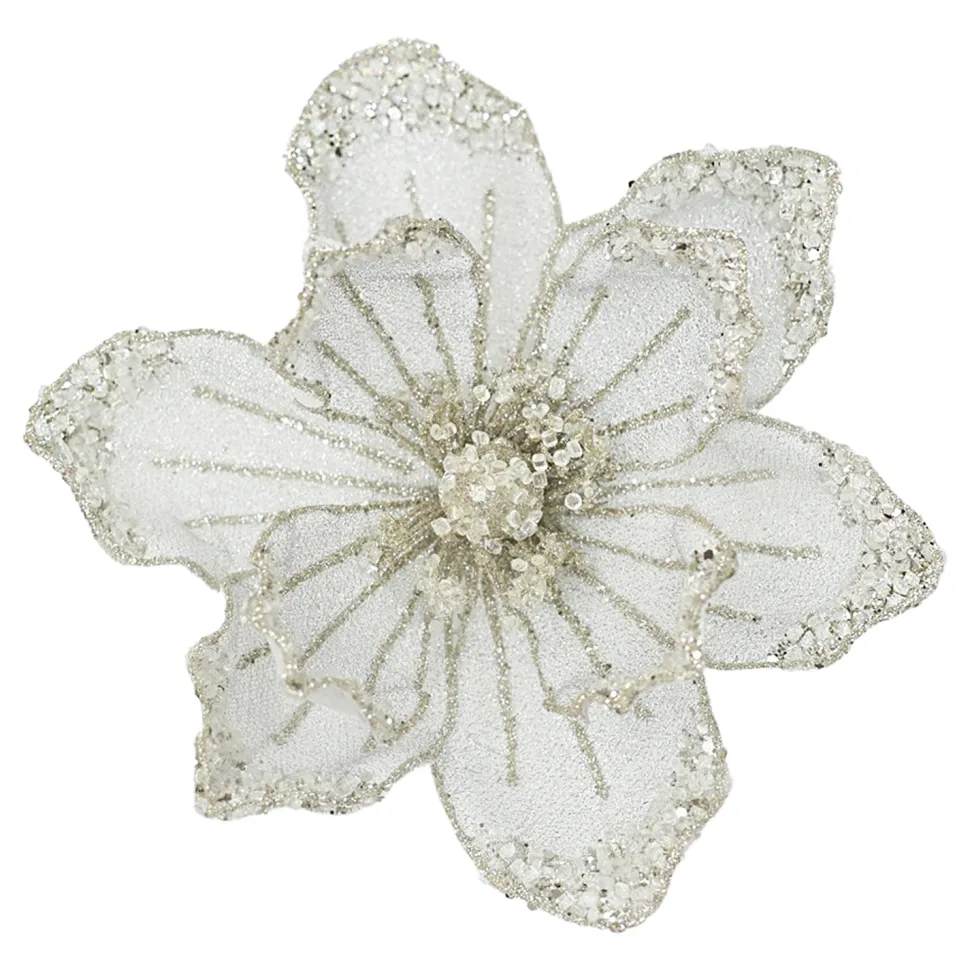 MAGNOLIA HEAD SILVER/PT 8.5″ GLITTER METALLIC W/ CLIP
