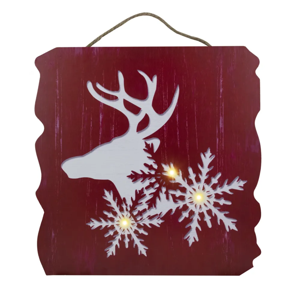 MDF WALL DECOR 16″X16″3 LED RED REINDEER AND SNOWFLAKE CUT OUT (TMR)