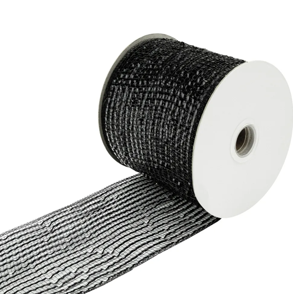 MESH RIBBON 4″ X 25 YDS BLACK DLX SPARKLE