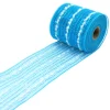 MESH RIBBON 4″ X 20 YDS BLUE (ICE) W/ COTTON STIPES