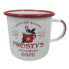 METAL ENAMEL MUG 4″ W/ “FROSTY’S SNOWFLAKE CAFE”