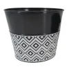 METAL POT BLACK/WHITE WITH DIAMOND PATTERN 6″