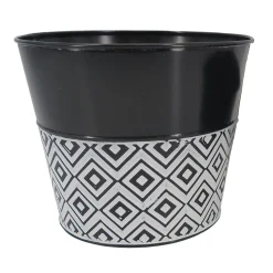 METAL POT BLACK/WHITE WITH DIAMOND PATTERN 6″