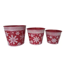 METAL POT W/ SNOWFLAKES RED/WHT 4.2″|5.1″|6” 3PC SET