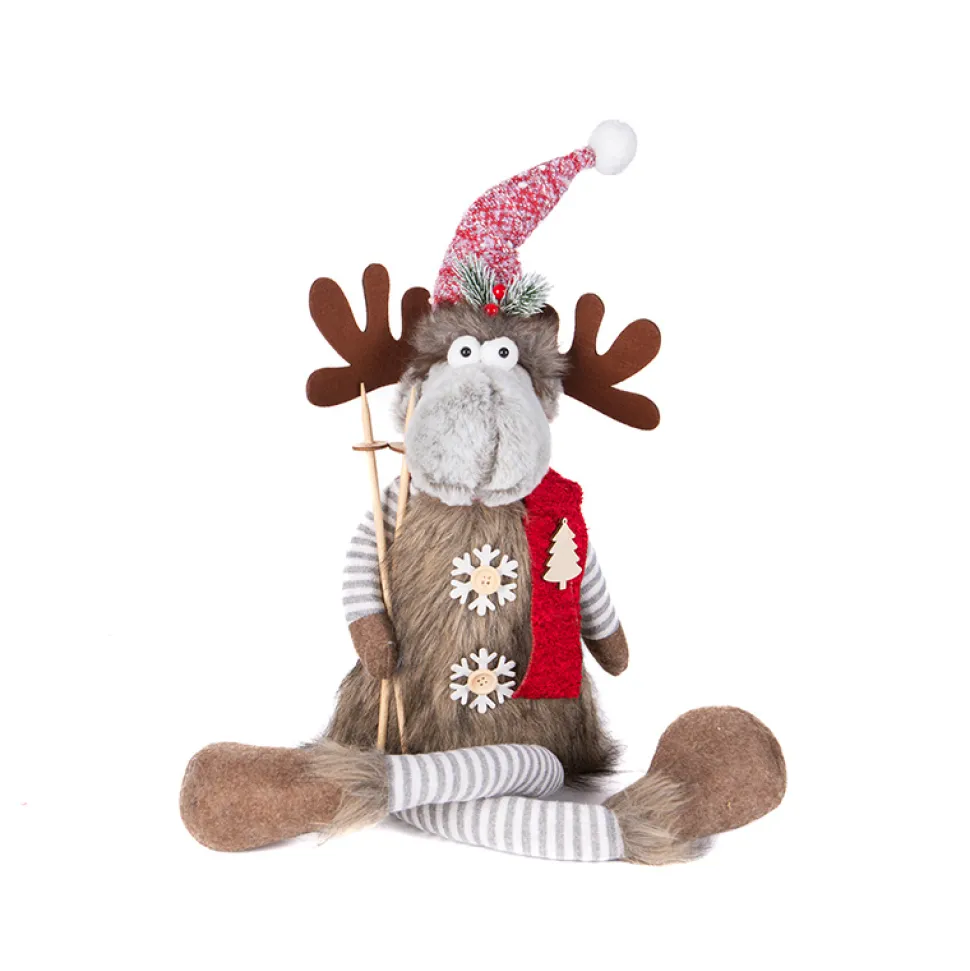 MOOSE PLUSH STANDING 25″ BROWN FUR SKI POLES W/ TELESCOPIC LEGS