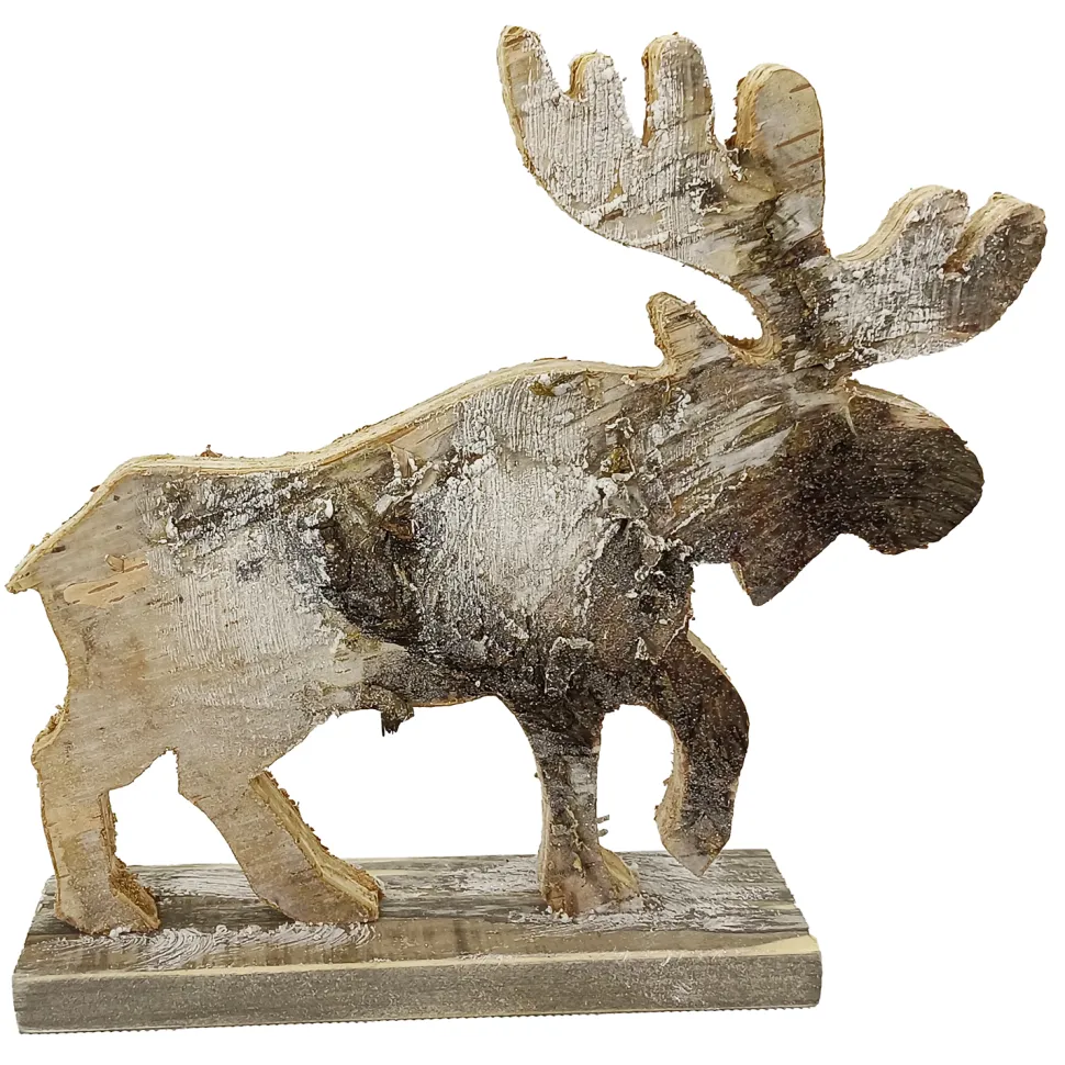 MOOSE WOODEN TABLE DECOR 9.5″x9″ FROSTED NATURAL/BIRCH LOOK