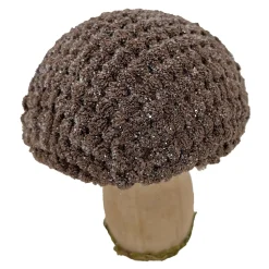 MUSHROOM WOODEN BODY|FABRIC CAP BROWN/NATURAL 4.5″ GLITTER/FROSTED