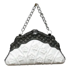 ORN BLACK/WHITE HAND BAG 3″ W/ CHAIN, JEWEL & GLTR.