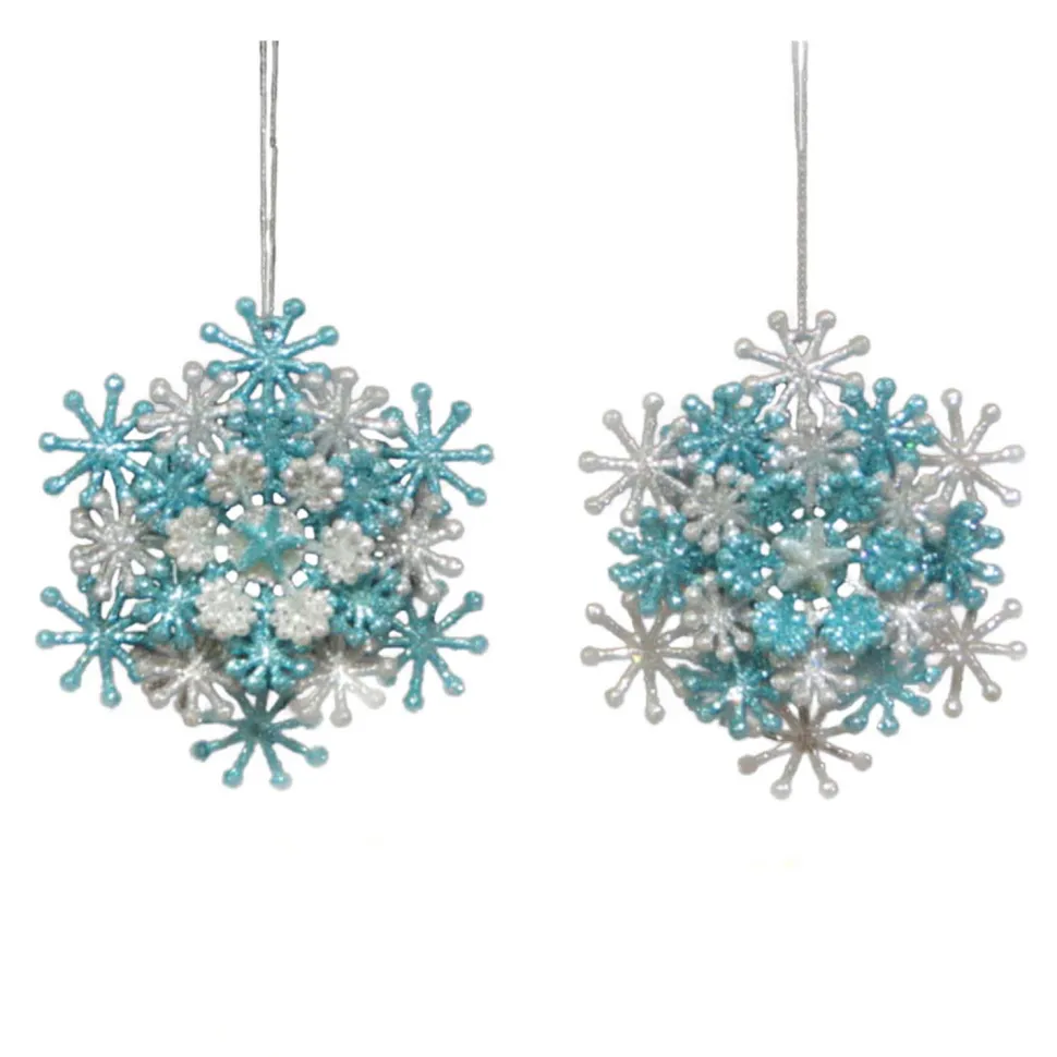 ORN BLUE / SILVER SNOWFLAKE LAYERED 4″ SKY BLUE/SILVER GLITTER 2/S
