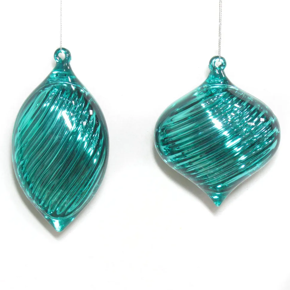 ORN BLUE TURQUOISE FINIAL & ONION 5″ & 4″ CLEAR W/ GLITTER INSIDE 2/S