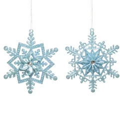 ORN BLUE WINTER SNOWFLAKE 4.75″ W/ JEWEL & GLTR. 2/S