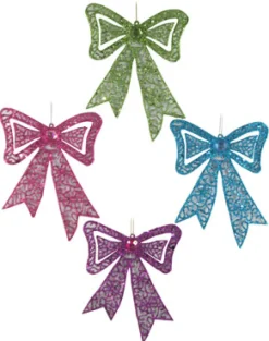 ORN BOW 7 GREEN/PINK/PURPLE/BLUE W/JEWELS 4/S