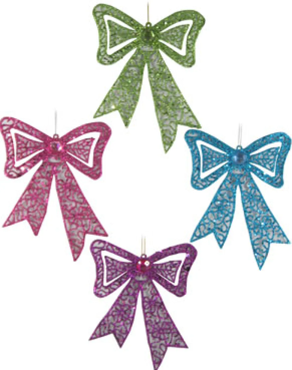 ORN BOW 7 GREEN/PINK/PURPLE/BLUE W/JEWELS 4/S