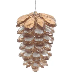 ORN BROWN PINECONE 3″ W/ SNOW
