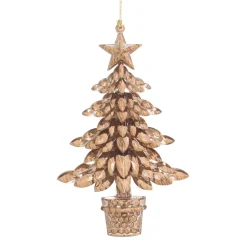 ORN BROWN POTTED TREE 6″ W/ STAR TOPPER