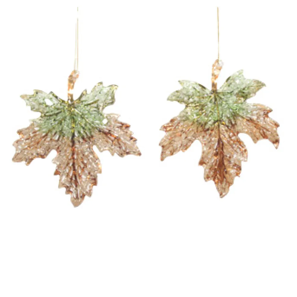ORN BROWN/GRN MAPLE LEAF 5″ W/ GLTR. 2/S
