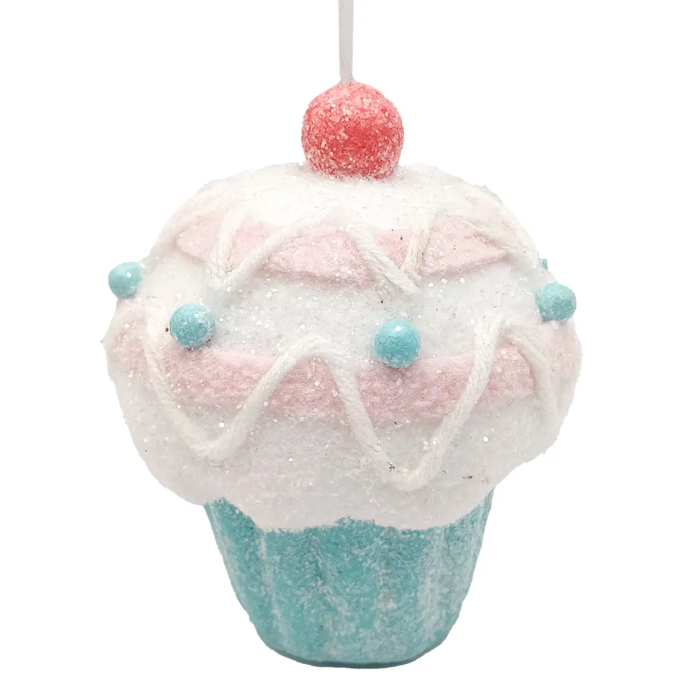 ORN CANDY SPRINKLE CUPCAKE 4.5″ PINK/WHITE W/ GLITTER