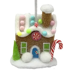 ORN CANDY SPRINKLE HOUSE 3.5″ BROWN/WHITE W/ COLORFUL BEADED SPRINKLES & GLITTER