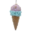 ORN CANDY SPRINKLE ICE CREAM IN CONE 5.5″ PURPLE/LT. BLUE/BROWN W/ COLORFUL BEADED SPRINKLES