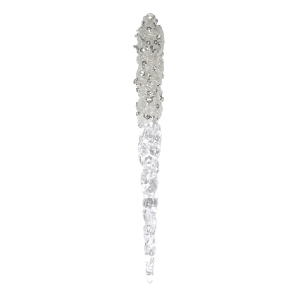 ORN CLEAR / FROST ICICLE 7″ W/ ICE GLITTER