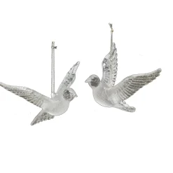 ORN CLEAR FLYING DOVE 4.5″ & 6″ W/ GLITTER 2ASSTD.
