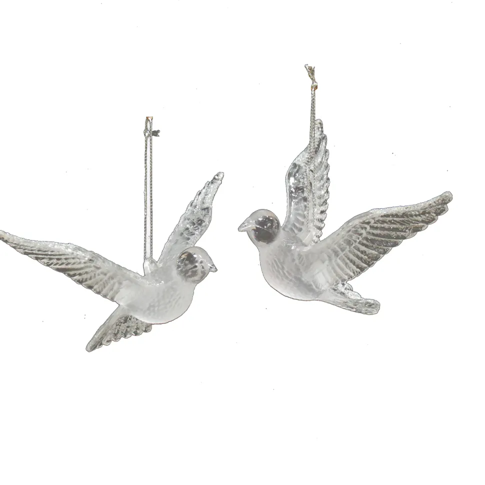 ORN CLEAR FLYING DOVE 4.5″ & 6″ W/ GLITTER 2ASSTD.