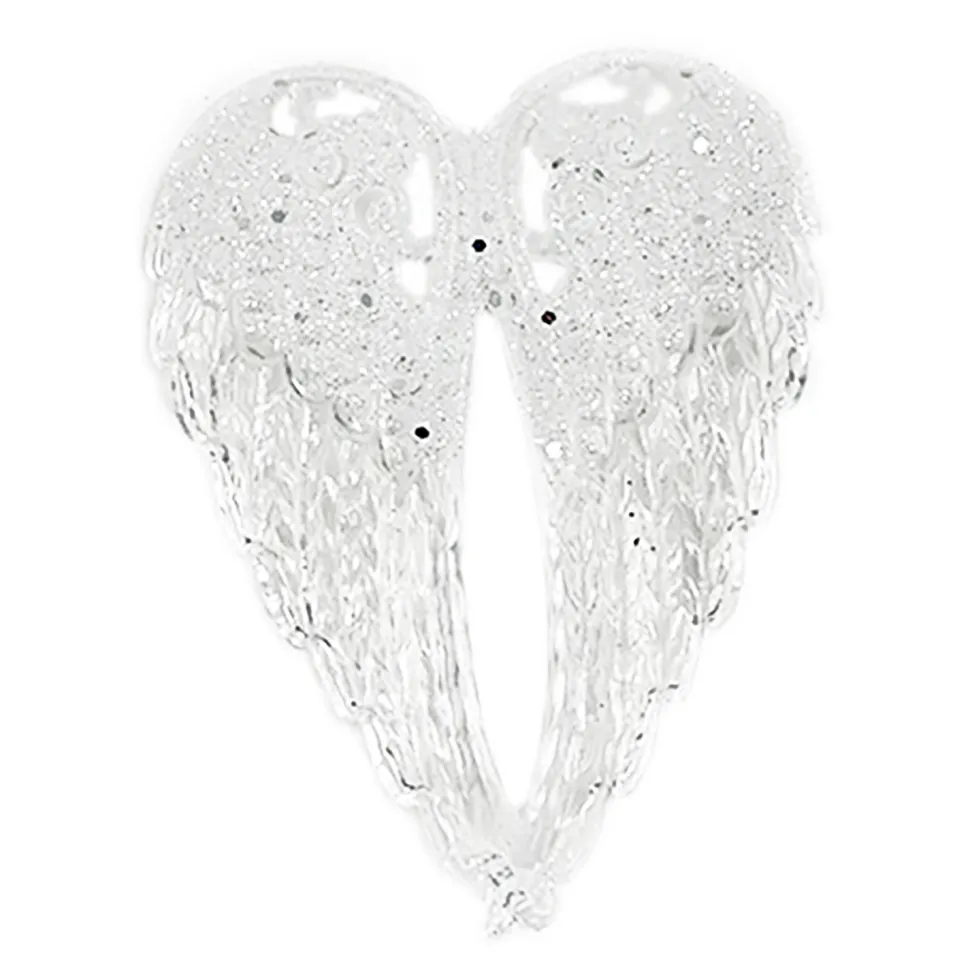 ORN CLEAR FROST ANGEL WINGS 6.5″ W/ GLTR.