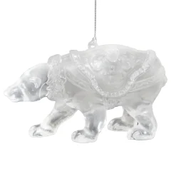ORN CLEAR FROST POLAR BEAR 2.5″ H W/ ICE WHITE GLITTER