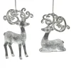 ORN CLEAR FROST REINDEER 4.5″ & 6″ W/ SILVER GLITTER 2ASSTD.