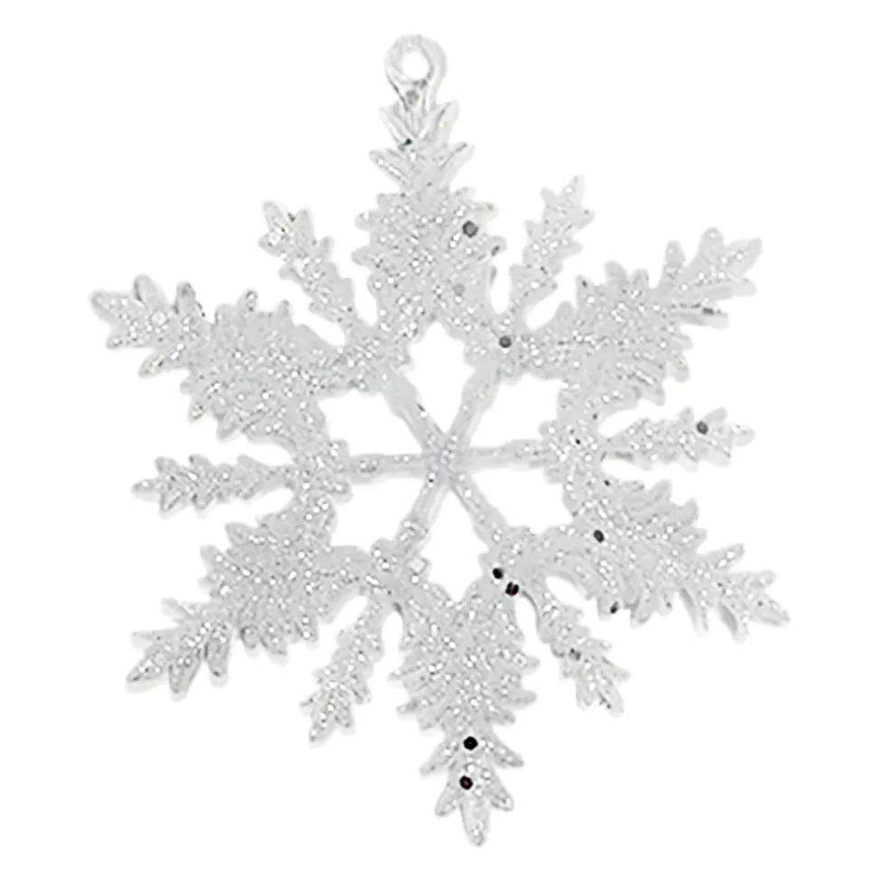 ORN CLEAR FROST SNOWFLAKE 5″ W/ GLTR.
