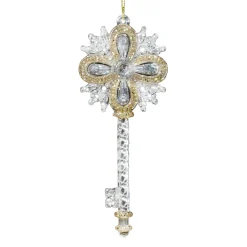 ORN CLEAR GOLD ENGRAVED KEY 5.75″ W/ GOLD & SLV. GLTR