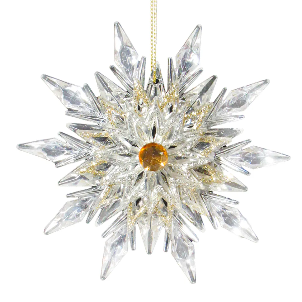 ORN CLEAR GOLD SUN STAR 4.25″ W/ JEWEL & CHAMP, BRIGHT SLV. GLTR