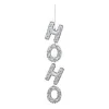ORN CLEAR “HO HO” STRING 7″ W/ WHITE & SILVER GLITTER