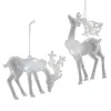 ORN CLEAR PEARL DEER 3.3″ & 5.5″ W/ ICE WHITE GLITTER, 2 ASSTD.
