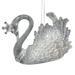 ORN CLEAR PEARL ROYAL SWAN 3″ W/ ICE GLITTER